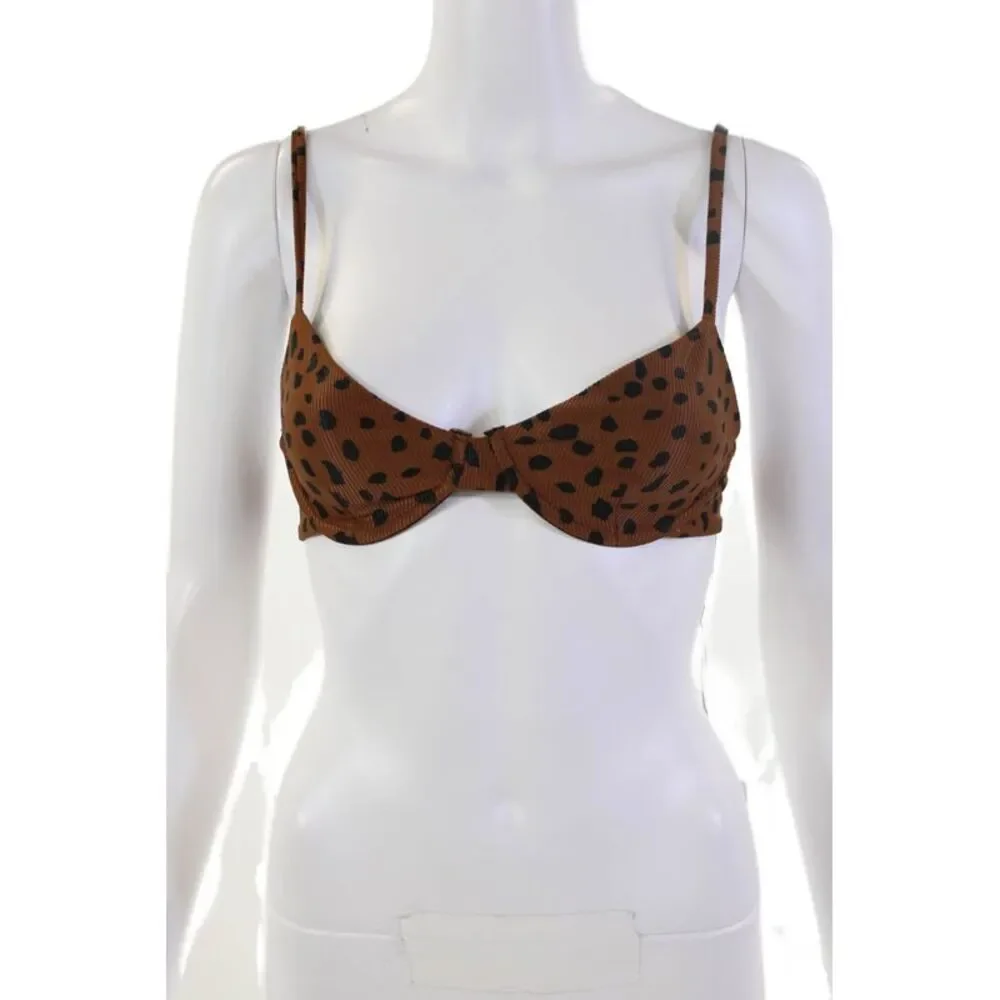 Beach Riot Womens Textured Spaghetti Strap Polka Dotted Bikini Top Brown Size XS
